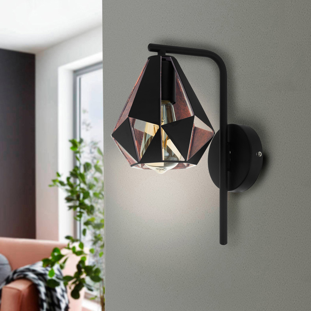 EGLO Carlton 4 Black and Copper Wall Lamp Image 2