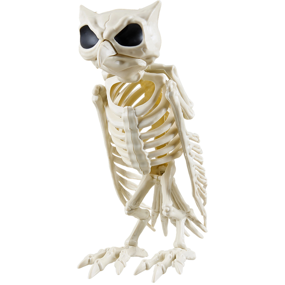 Living and Home Cream White Spooky Owl Skeleton Bone Statue Halloween Figurine 31.5cm Image 1