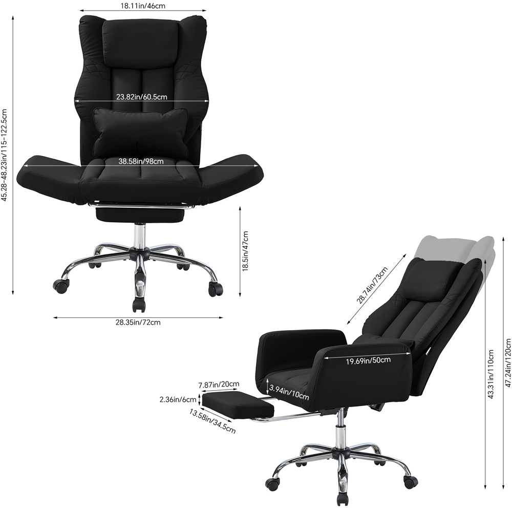 Living and Home Black Cross-Legged Office Chair with Adjustable Headrest and Footrest Image 8