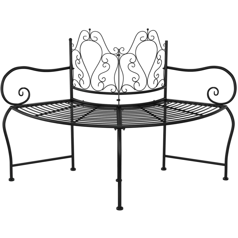 vidaXL Black Steel Semi Circular Tree Bench Image 4