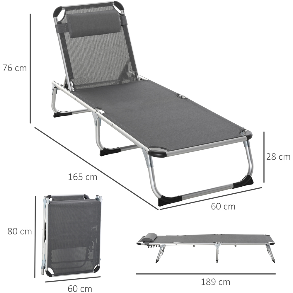 Outsunny Grey 5 Level Adjustable Folding Sun Lounger Image 7