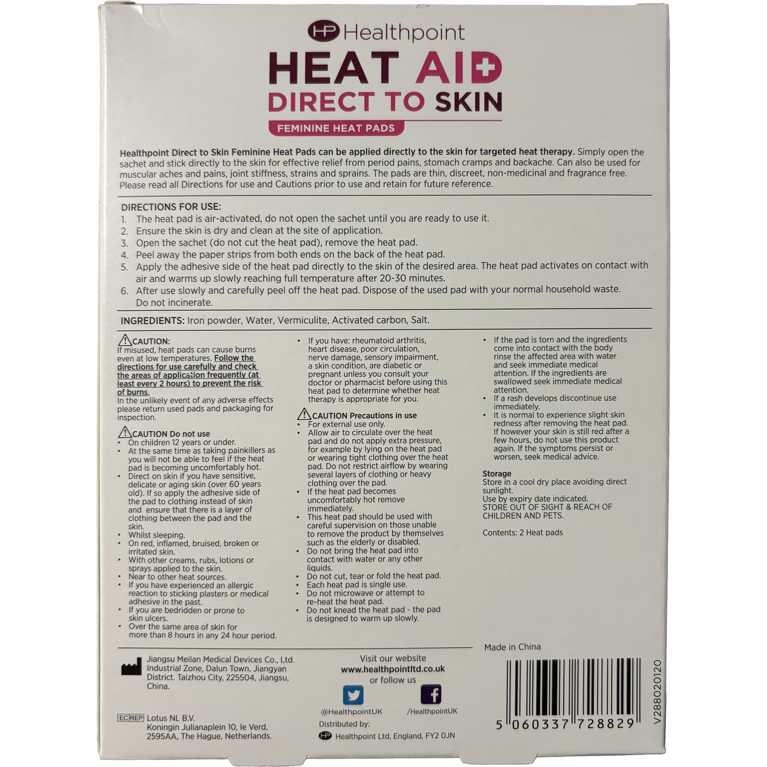 Pack of 2 Heat Aid Direct to Skin Feminine Pads Image 2