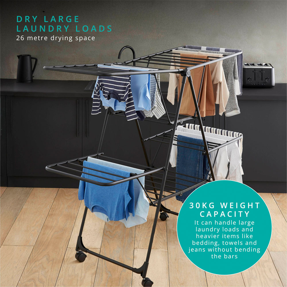 Swan Stealth Black Jumbo Collapsible Clothes Airer 26m Image 4