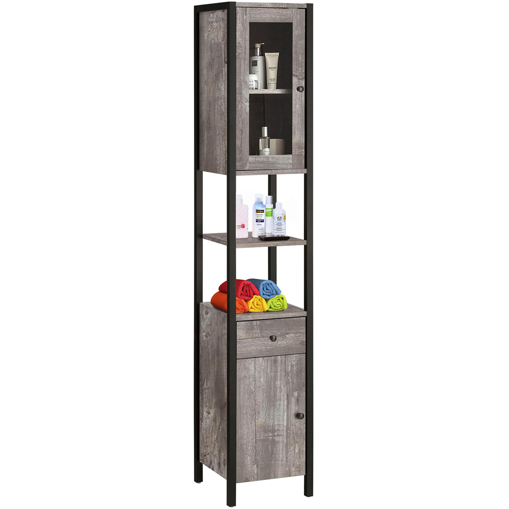 Loft24 Chris 2 Door Single Drawer Black Concrete Effect Tall Storage Cabinet Image 3
