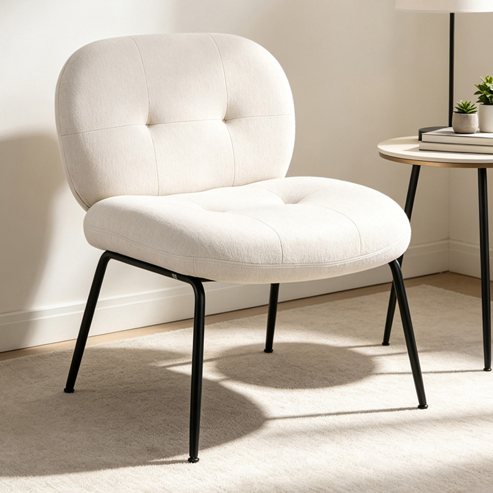 Living and Home Beige Soft Fabric Lounge Chair Image 1