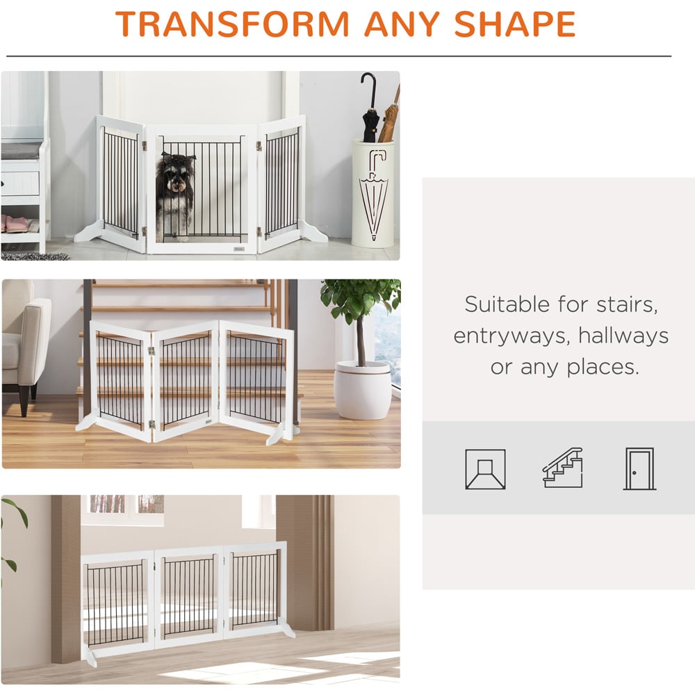 PawHut White 3 Panel Foldable Wooden Small Dog Safety Gate Image 4