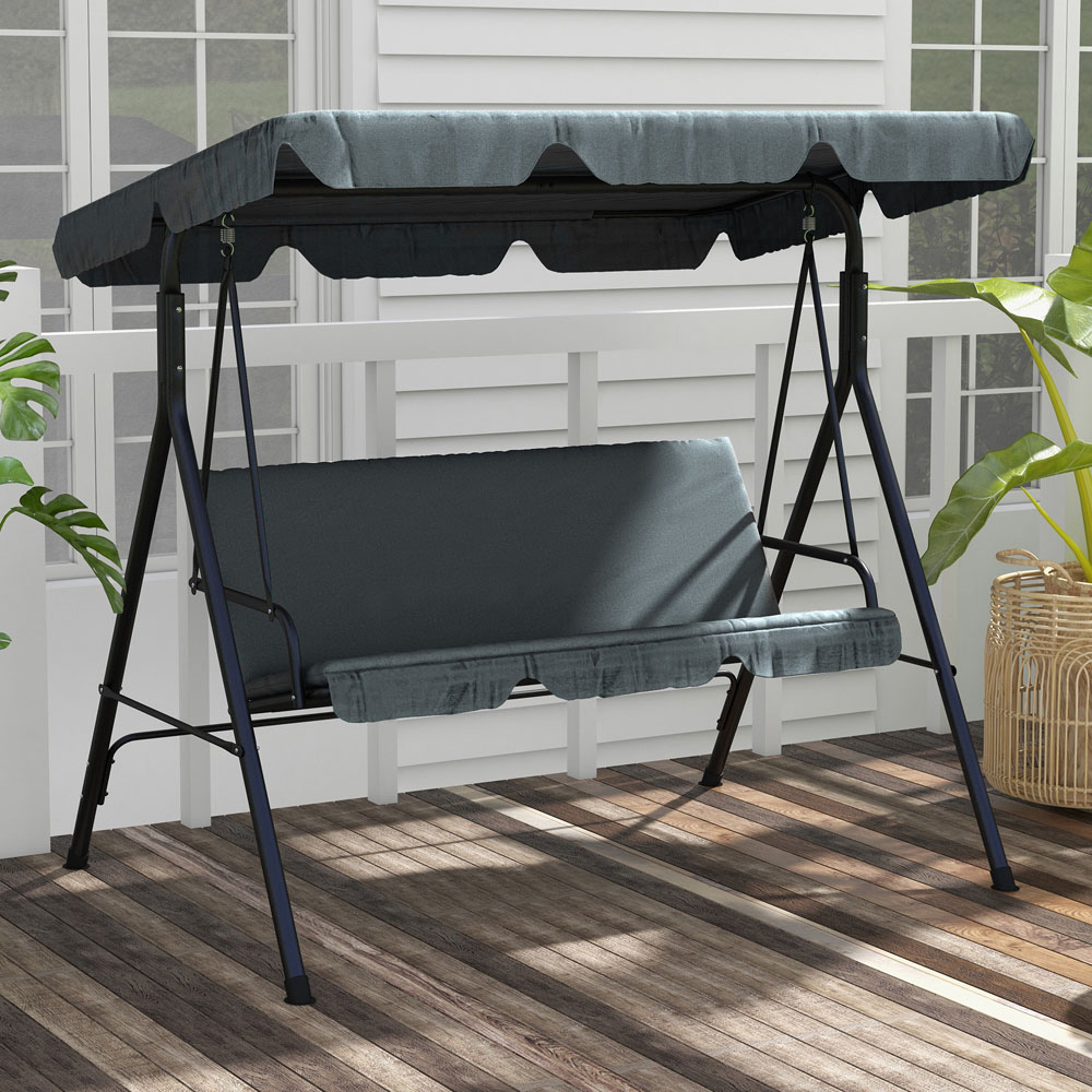 Outsunny 3 Seater Grey Swing Chair with Canopy Image 4