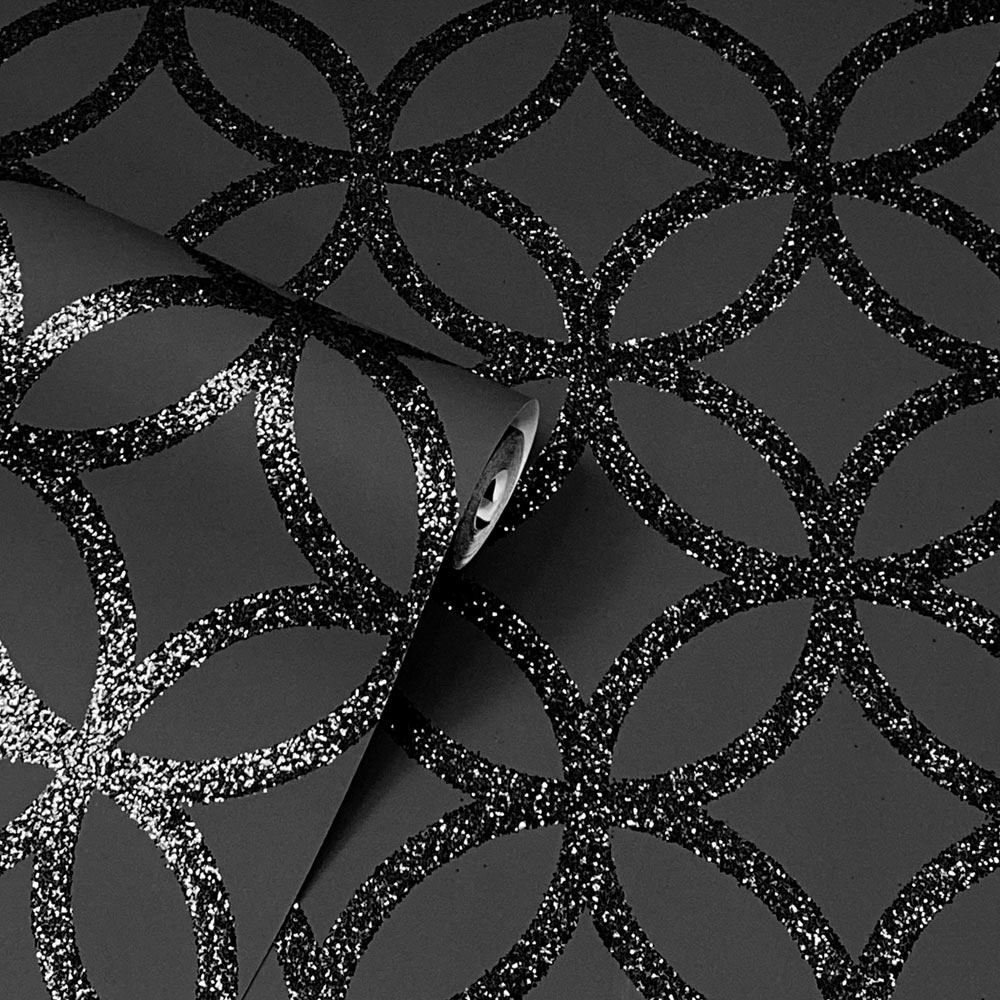 Arthouse Sequin Geometric Black Wallpaper Image 2