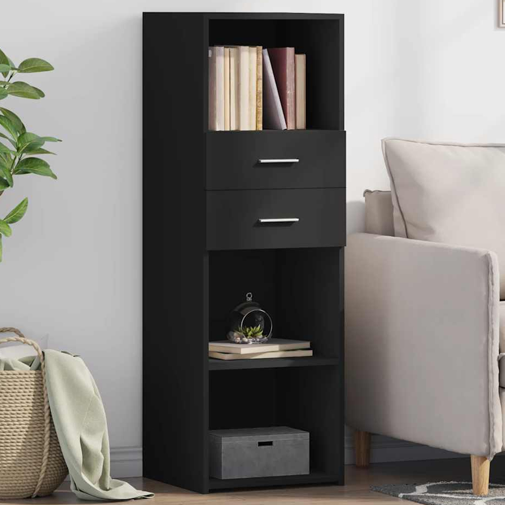 vidaXL 2 Drawer 3 Open Shelf Black Slim Highboard Image
