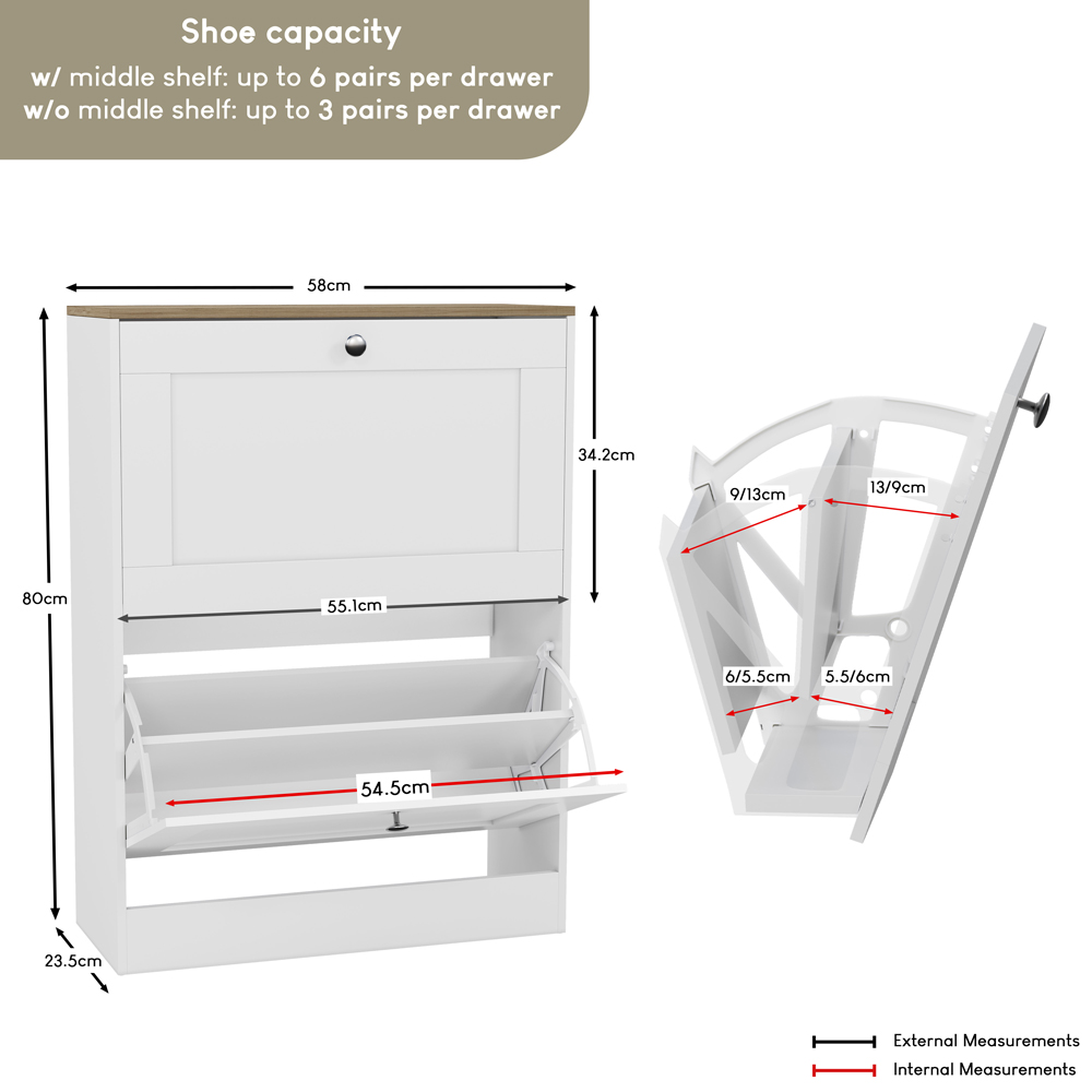 VIDA DESIGNS 2 Drawer White and Oak Effect Shoe Cabinet Image 9
