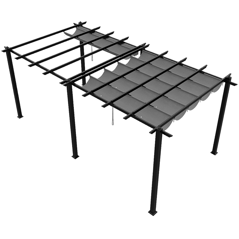 Living and Home 6 x 3m Light Grey Aluminium Pergola with Retractable Roof Image 3