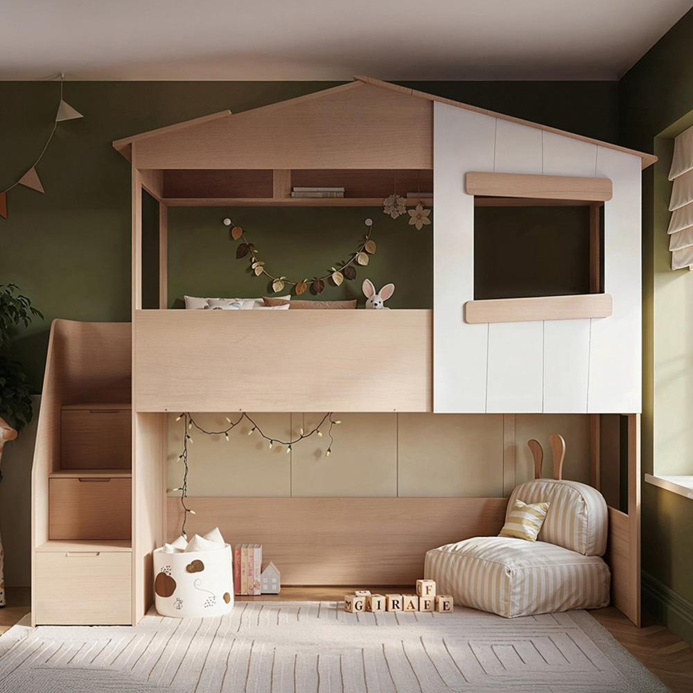 Flair Dreamland Oak Play House Staircase Mid Sleeper Image 1
