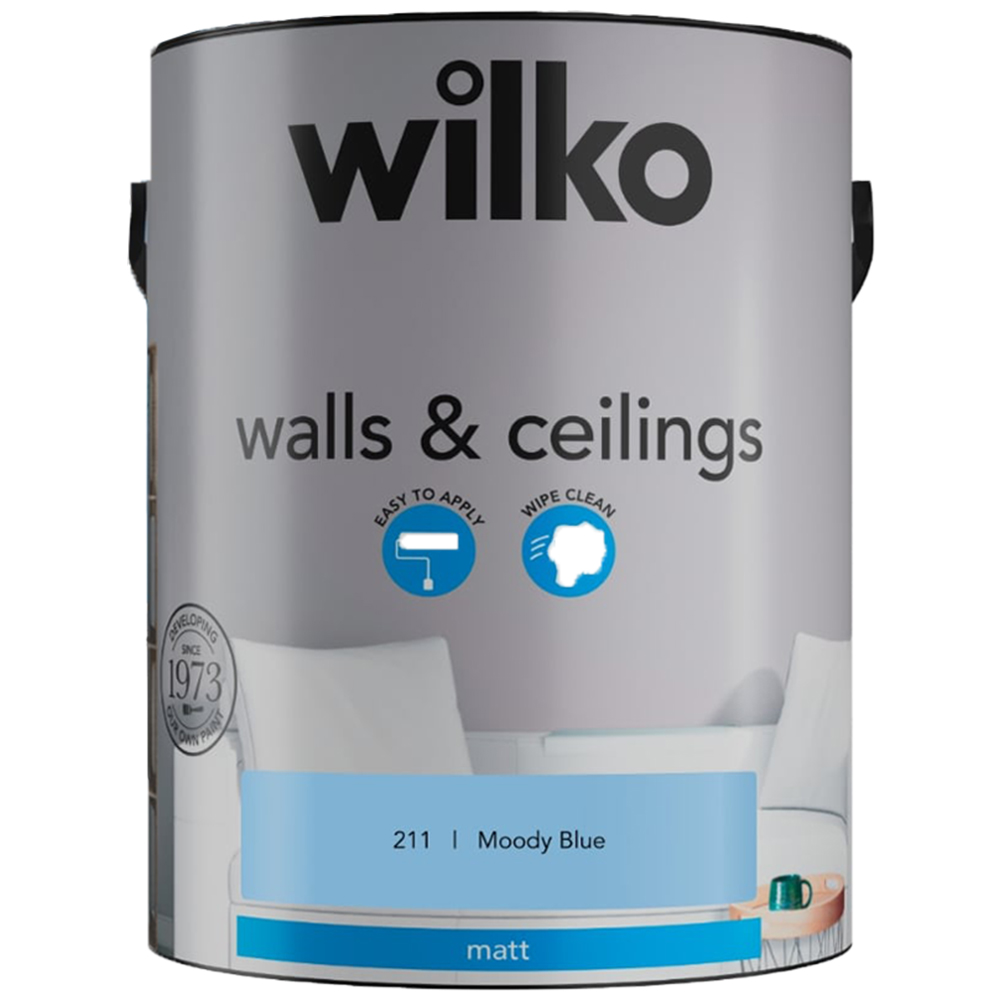 Wilko Walls & Ceilings Moody Blue Emulsion Matt Paint 5L Image 2