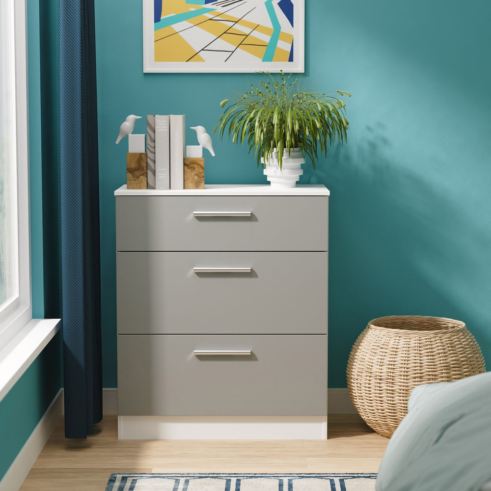 Crowndale Contrast 3 Drawer Dusk Grey and White Deep Chest of Drawers Ready Assembled Image 6