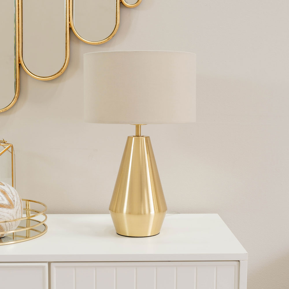 ValueLights Jax Natural Shade Antique Brass Touch LED Table Lamp Image 5