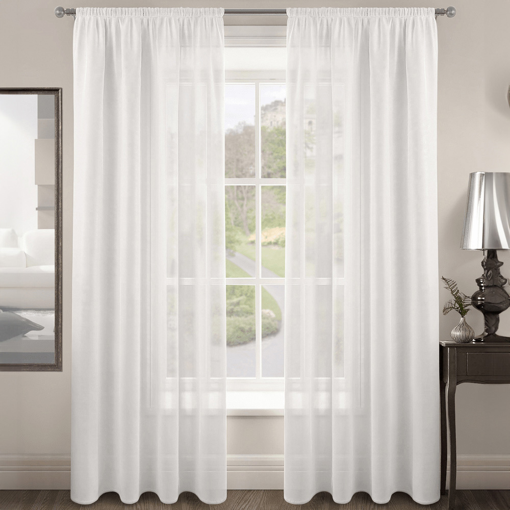 Velosso Riva Plain White Slot Top Voile Panel Curtain 150 x 122cm Image 1