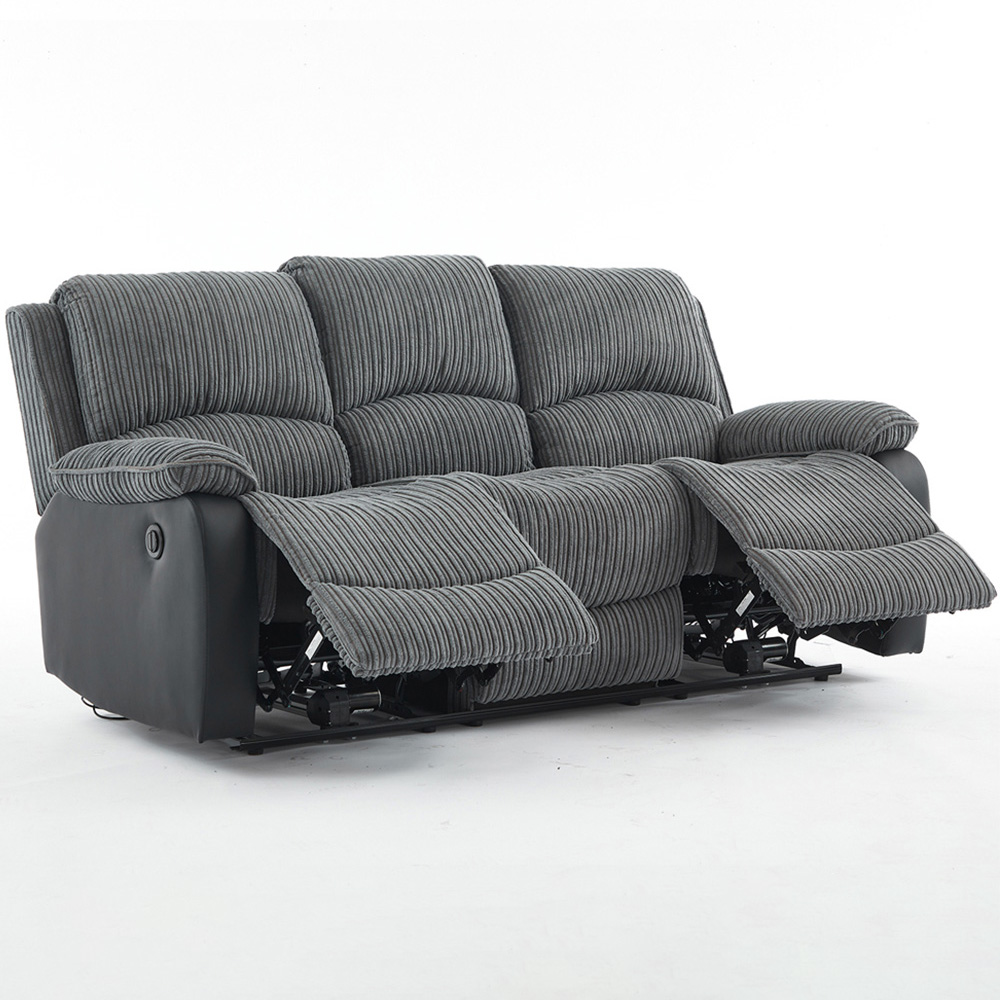 Furniture One 3 Seater Grey Sectional Corduroy Electric Recliner Sofa ...