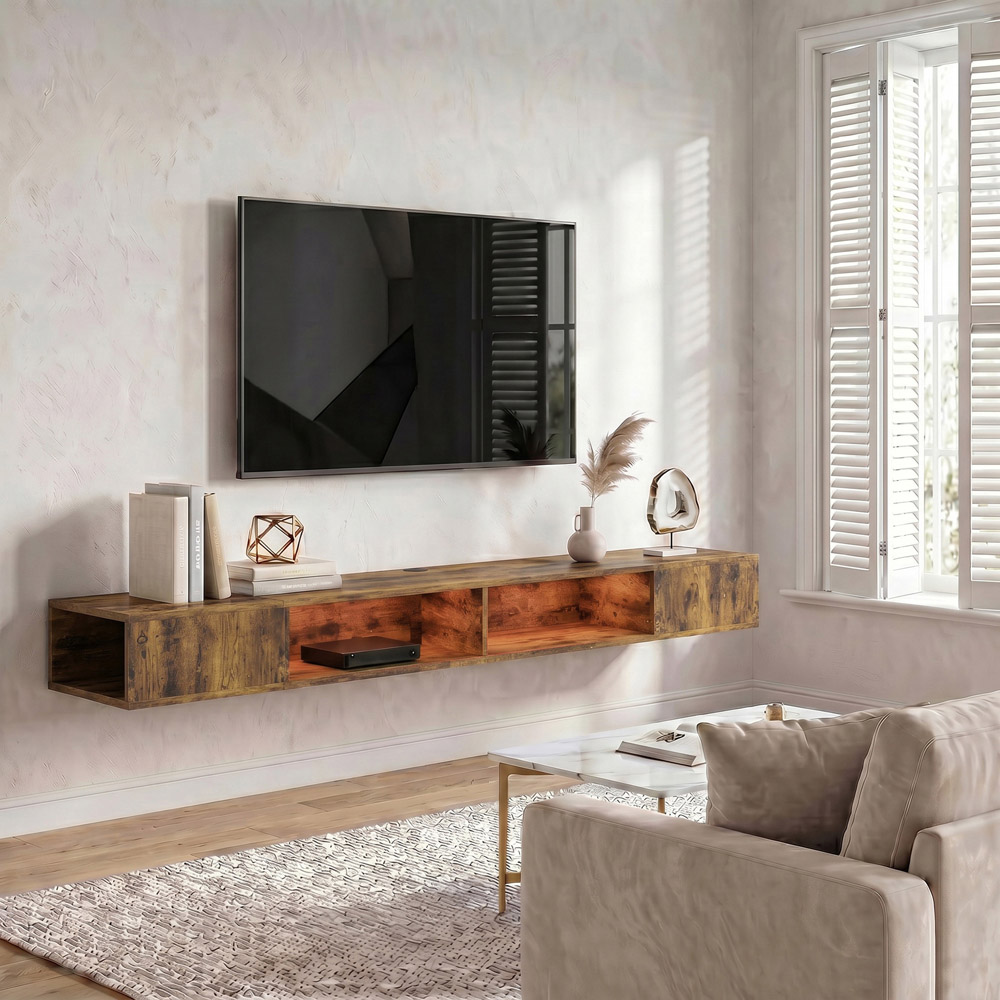 HOMCOM 4 Shelf Rustic Brown TV Stand with RGB LED Light Image 4