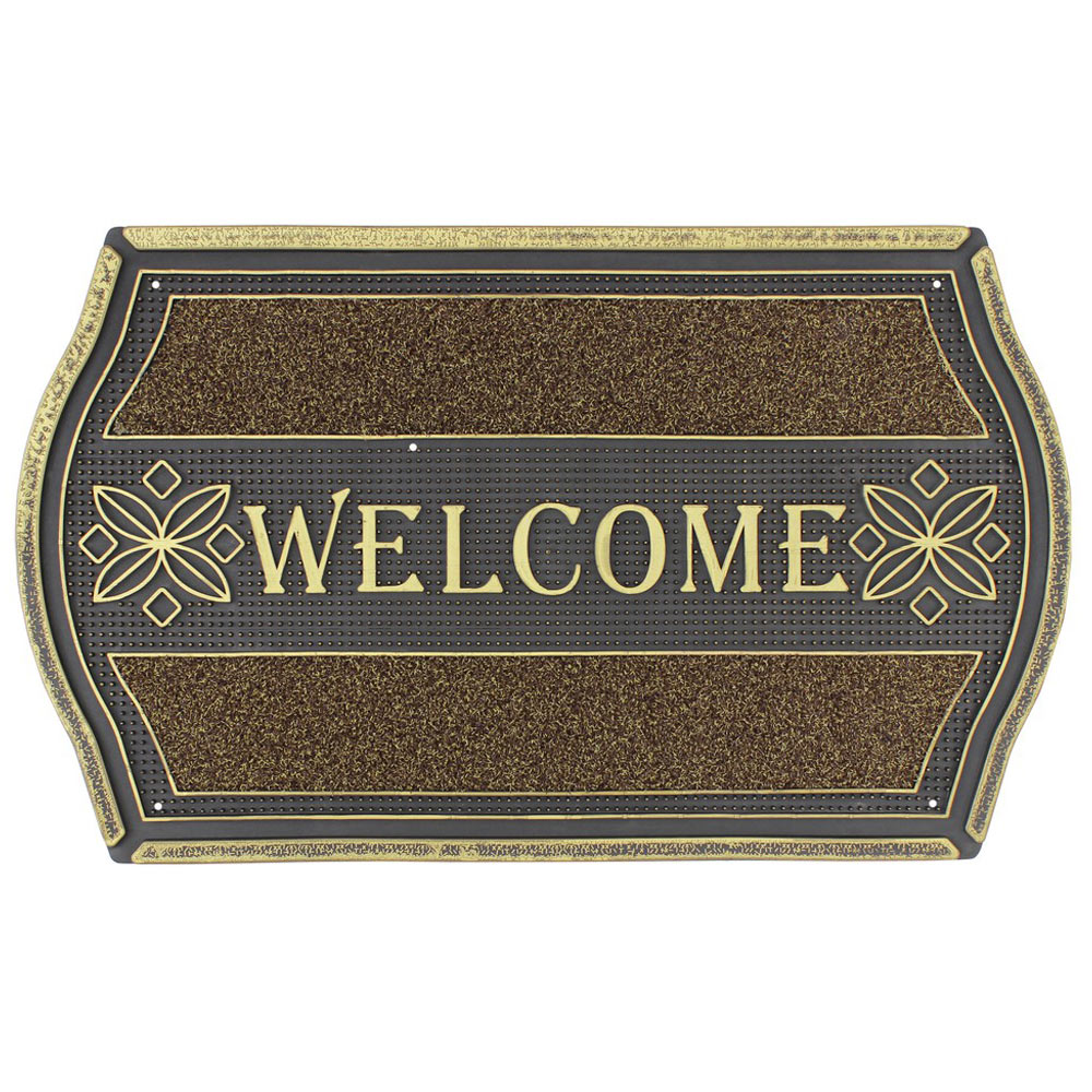 JVL Welcome Gold Pin PVC Doormat 45 x 75cm Image 1