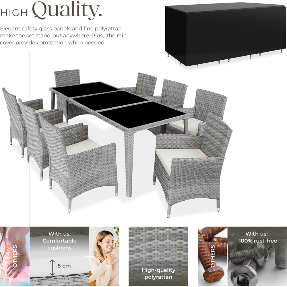 tectake Menorca 8 Seater Rattan Garden Dining Set Light Grey Image 7