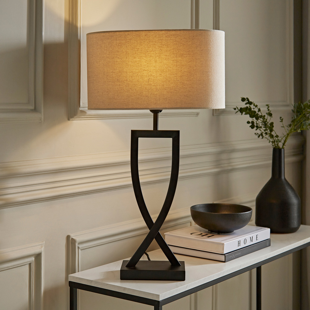 ValueLights Katniss Crossover Black and Natural Shade Metal LED Table Lamp Image 7