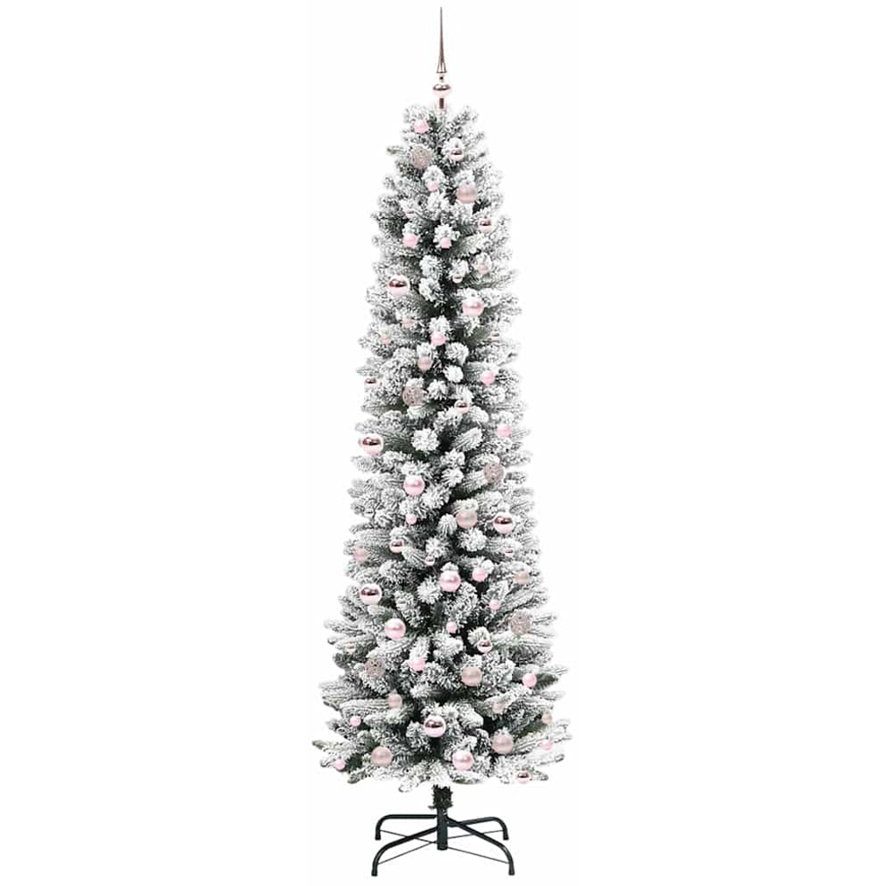 vidaXL Pre-Lit Warm White LED and Pink Baubles White Artificial Christmas Tree with Stand 7ft Image 4