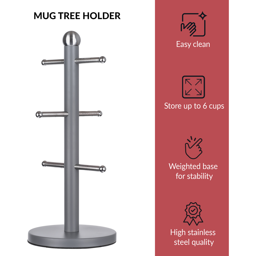 Innoteck Essentials Grey Stainless Steel Mug Tree with 6 Cup Holder Image 4