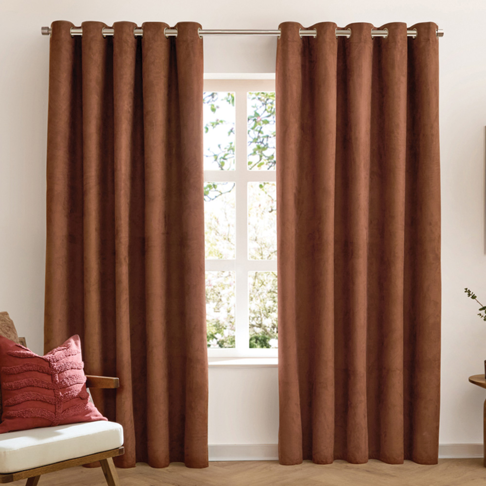 Furn Verso Cinnamon Reversible Suede-Look Blackout Eyelet Curtains 117 x 183cm Image 1