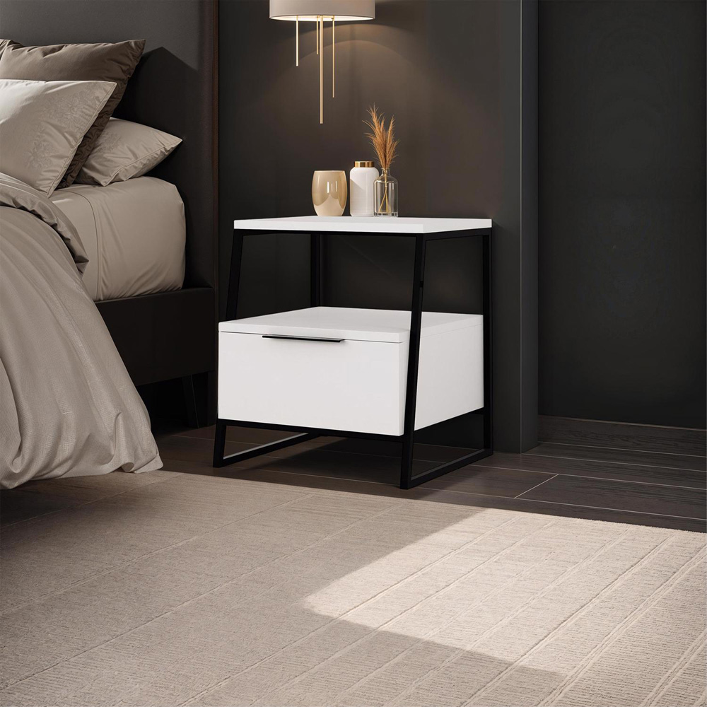 FWStyle Pal Single Drawer Single Shelf White Bedside Table Image 5