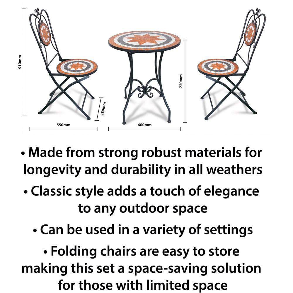 Best4 2 Seater Black and Orange Mosaic Cast Iron Garden Bistro Set Image 3