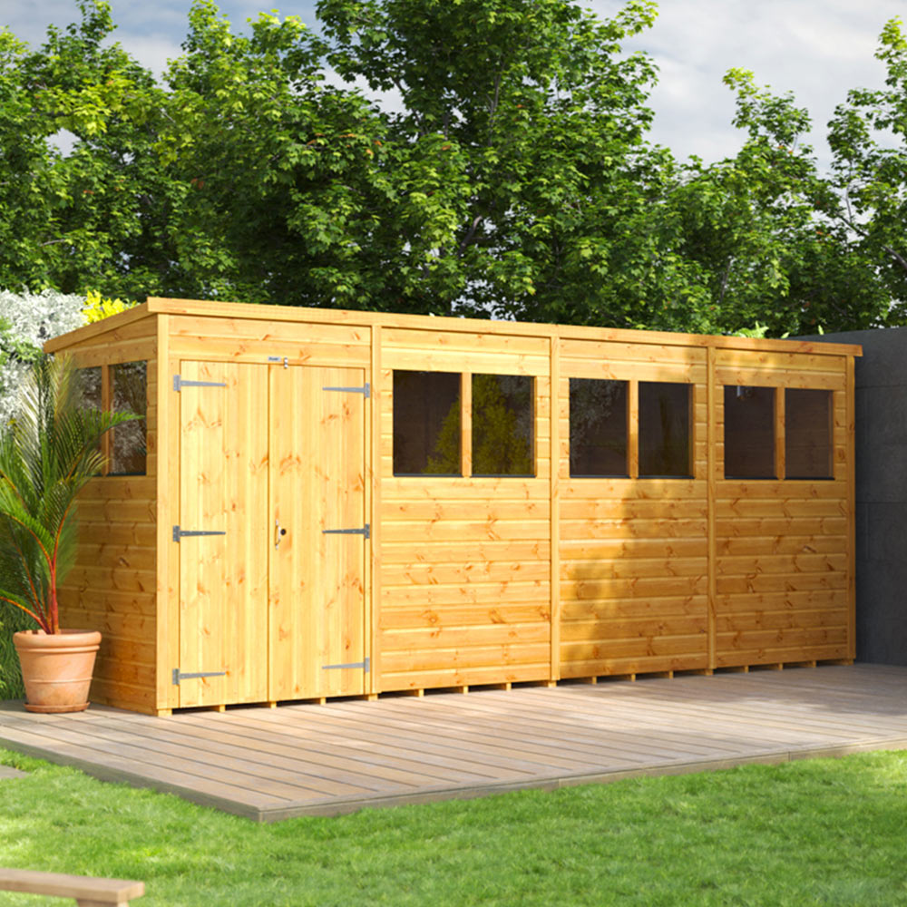 Power Sheds 16 x 4ft Double Door Pent Wooden Shed with Window Image 2