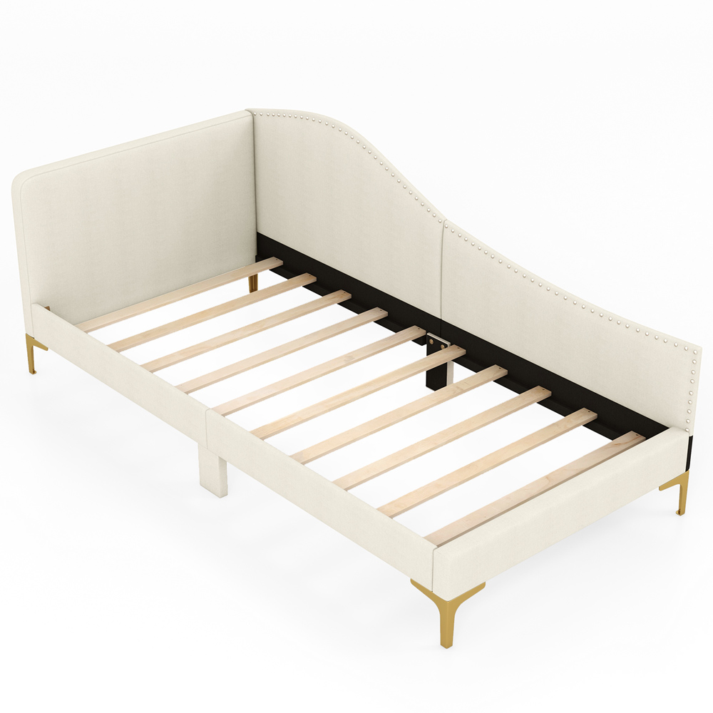 Costway Single Beige Upholstered Platform Bed with Metal Legs Image 2