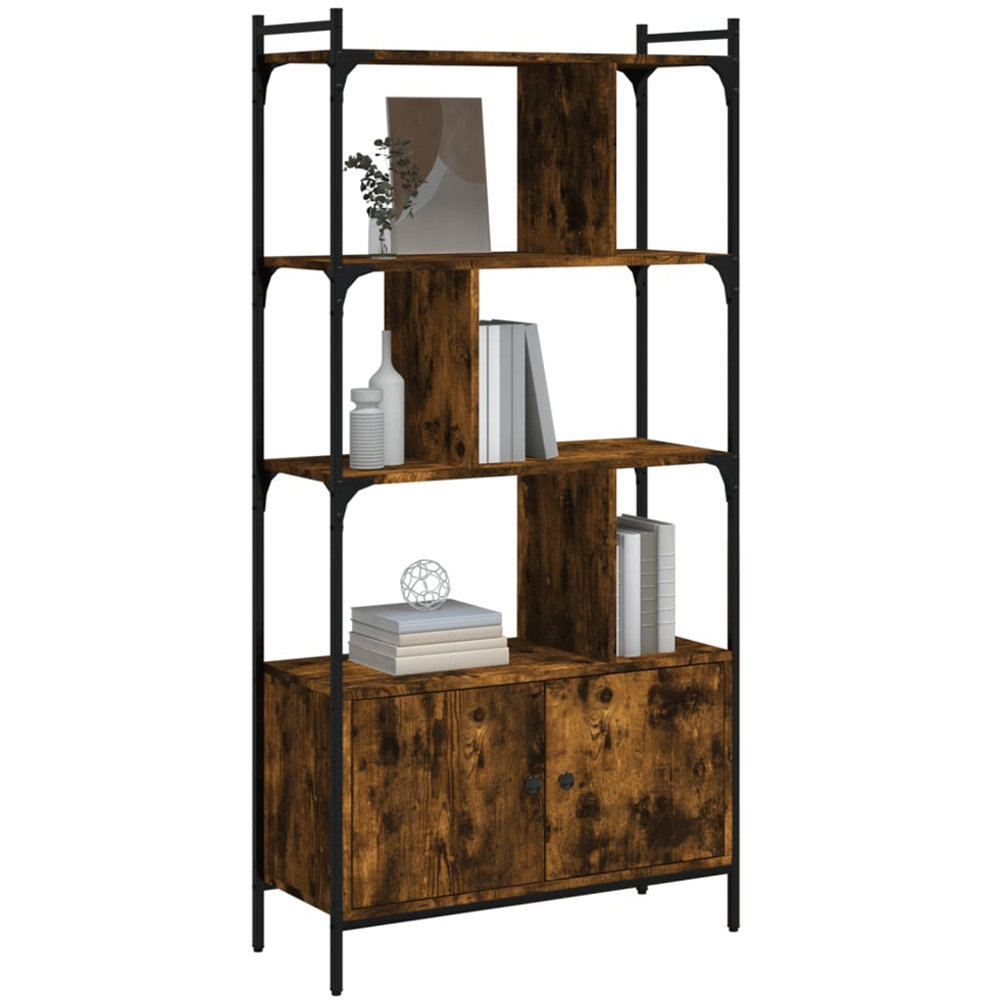 vidaXL 2 Door 6 Shelf Smoked Oak Bookcase Image 3
