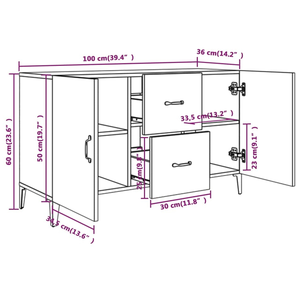 vidaXL 2 Door 2 Drawer Sonoma Oak Sideboard Image 9