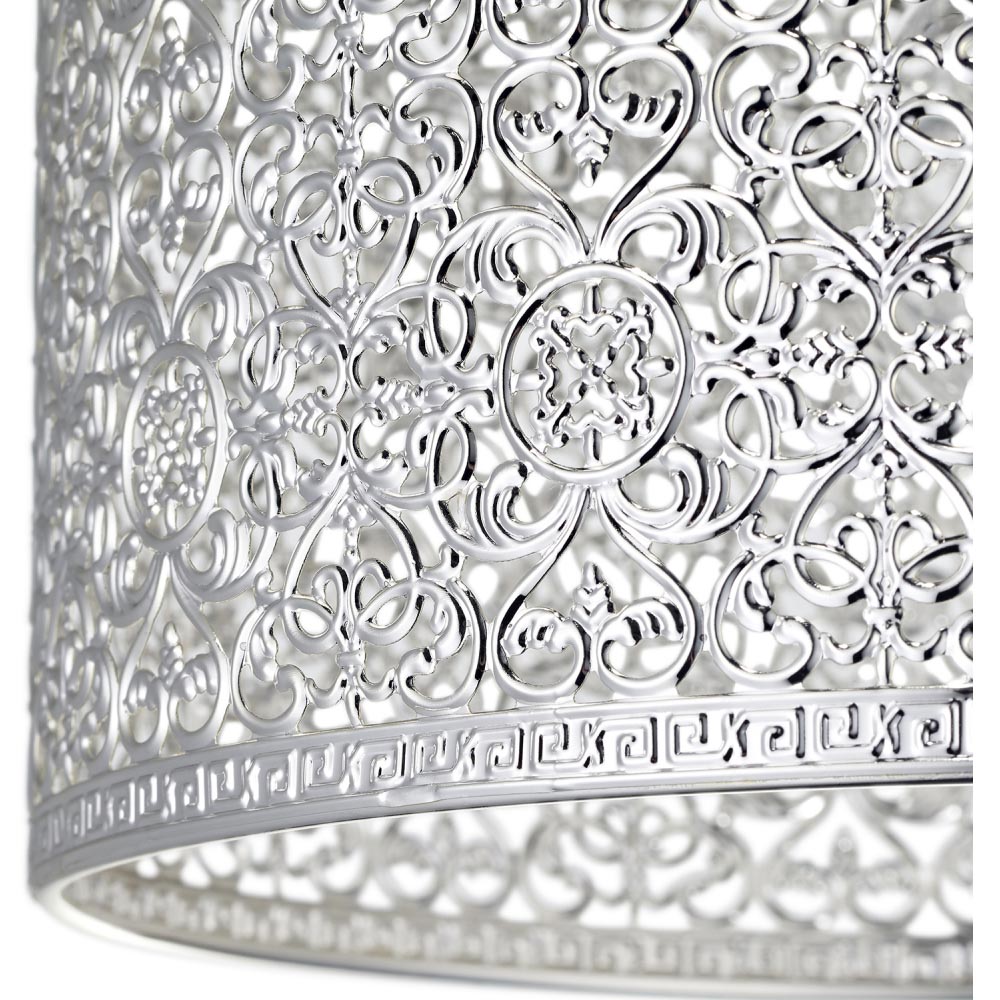 Happy Homewares Moroccan Style Ornate Shiny Silver Metal Pendant Shade Image 3