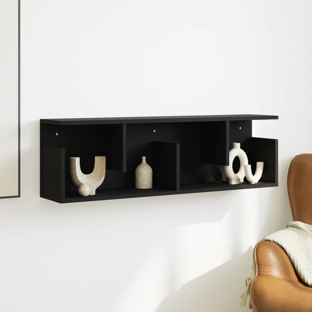vidaXL 2 Shelf Black Wall Cabinet Image 8
