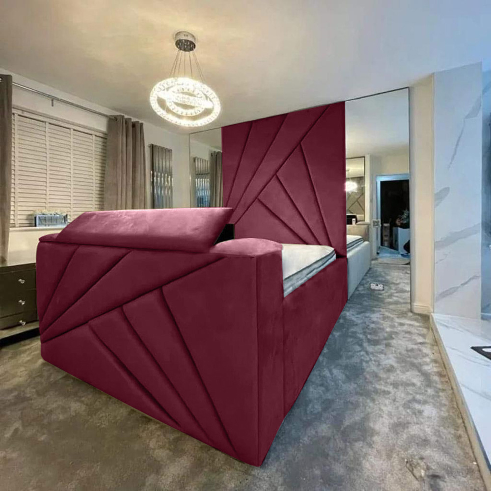 Eleganza Home Tina King Size Maroon Plush Velvet Bed Frame with Headboard and Remote Image 2