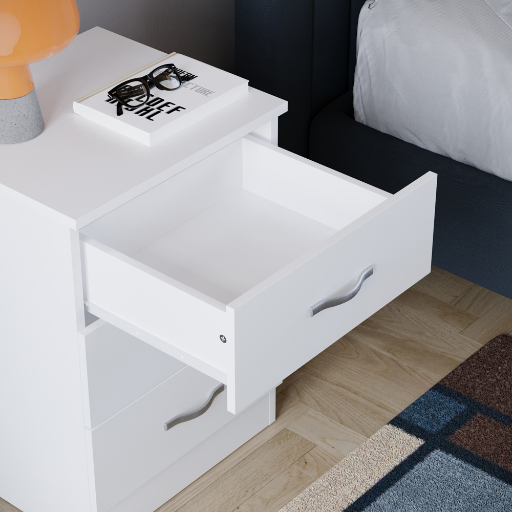 Vida Designs Riano 3 Drawer White Bedside Table Image 4