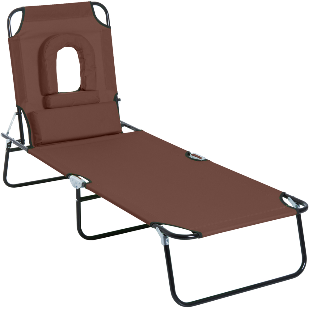 Outsunny Brown 4 Level Adjustable Sun Lounger with Reading Hole Image 2