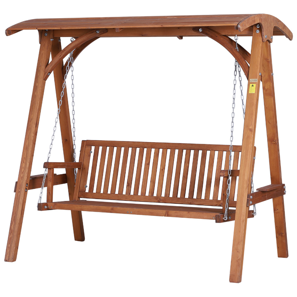 Outsunny 3 Seater Larch Wood Swing Seat Image 2