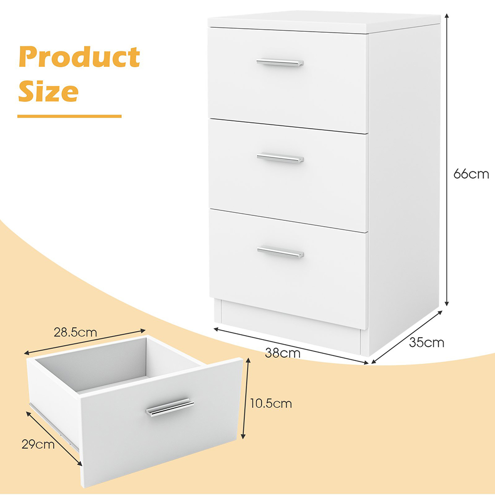 Costway 3 Drawer White Bedside Table Image 9