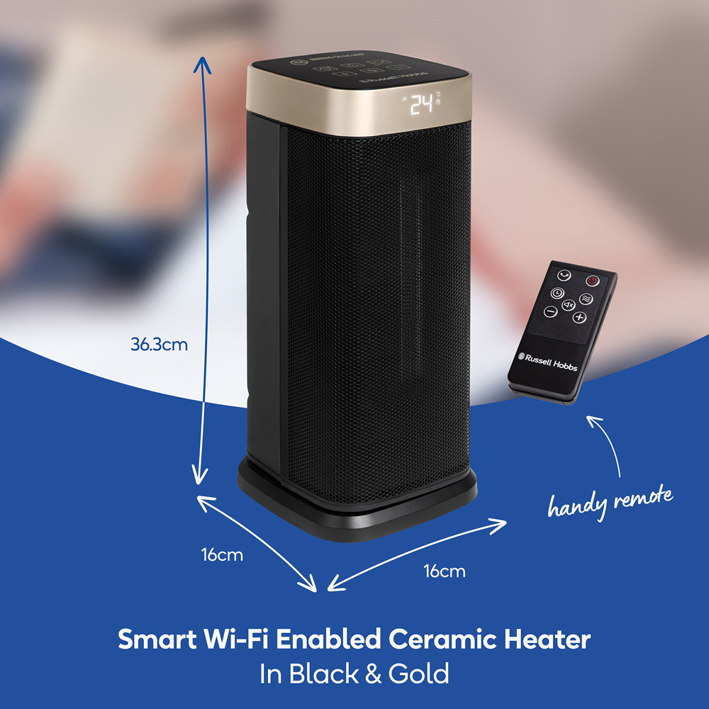 Russell Hobbs RHCTH2002G-SMT Black and Gold Square Smart Wi-Fi Enabled Ceramic Heater 2000W Image 9