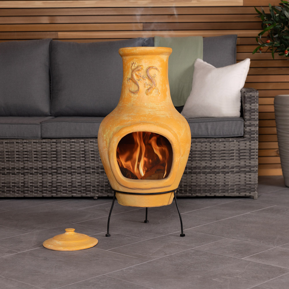 Charles Bentley Snug Malaga Lizard Design Large Natural Clay Chiminea Image 2