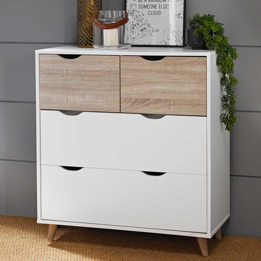 Stockholm 4 Drawer Oak and White Chest of Drawers Image 1