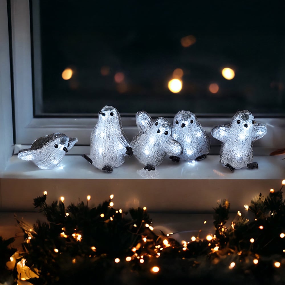 Xmas Haus Acrylic Penguin Decoration Set of 5 Image 1