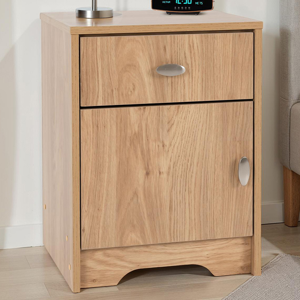 Seconique Carlton Single Door Single Drawer Medium Oak Effect Bedside Table Image 1