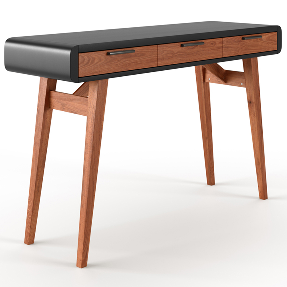 Alphason Pevensey 3 Drawer Black and Brown Office Desk Image 3
