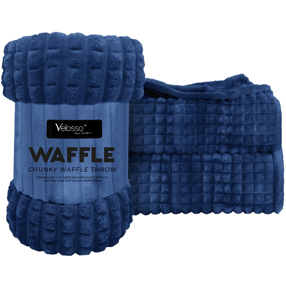 Velosso Navy Waffle Plush Throw 150 x 200cm Image 1