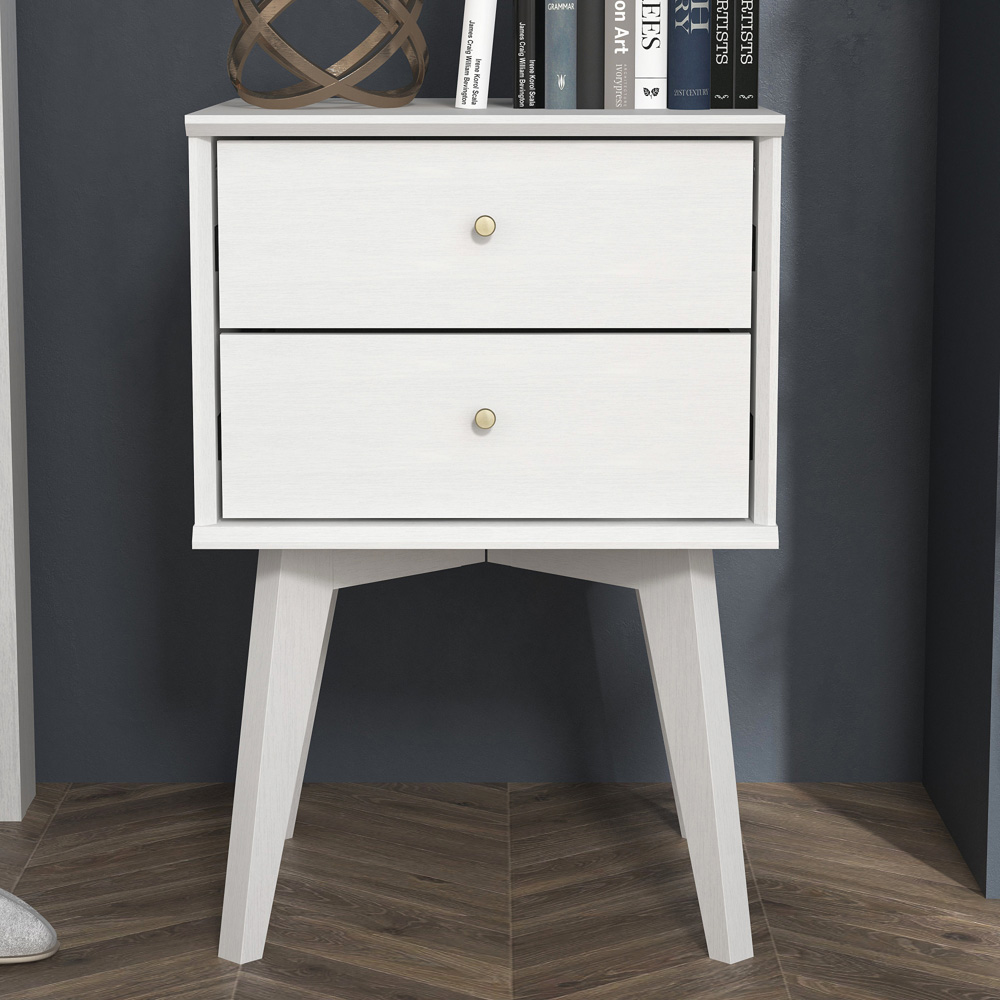 GFW Buckfast 2 Drawer Pearl White Side Table Image 1