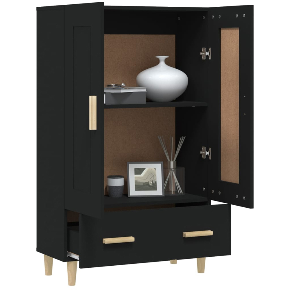 vidaXL 2 Door Single Drawer Black Highboard with Wooden Legs Image 4